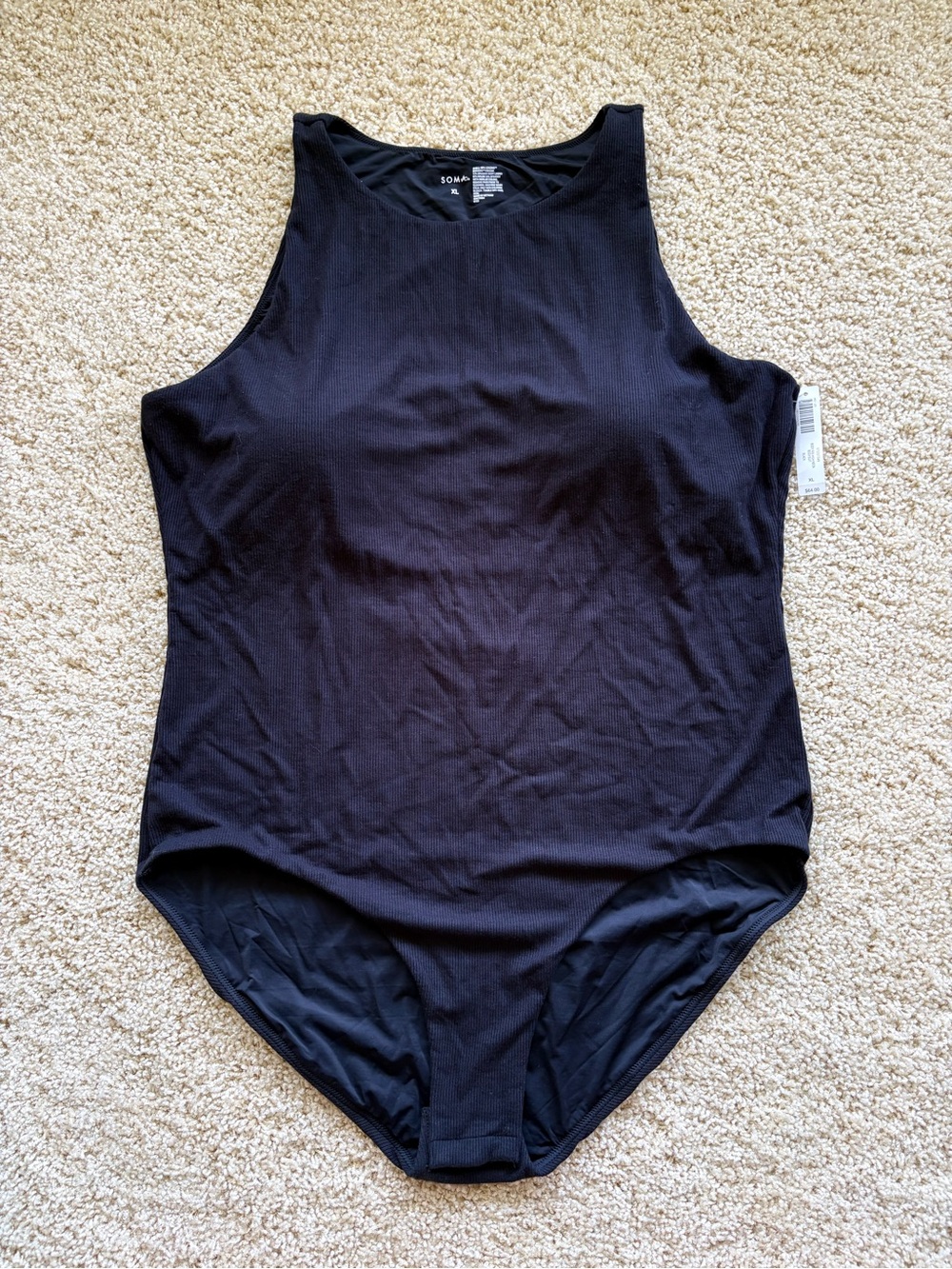 Soma Body Rib High Neck Bodysuit Black XL NWT Sleeveless Stretch